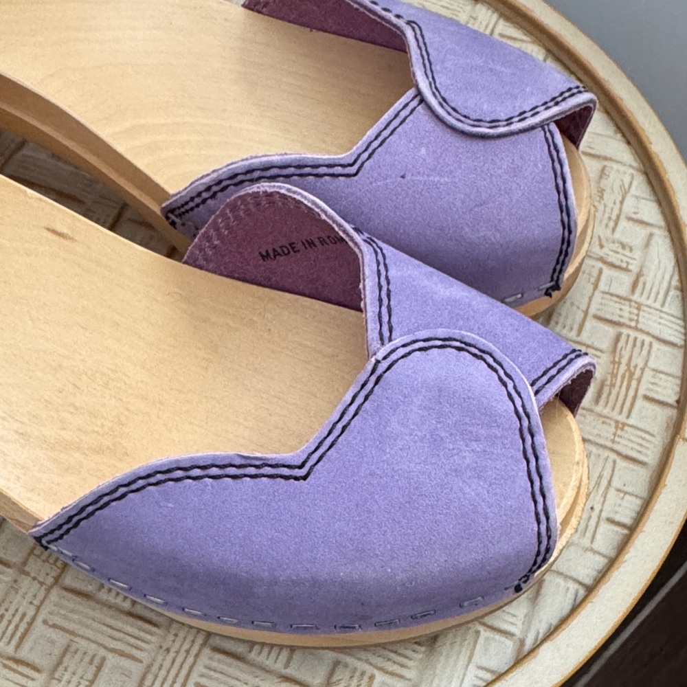 Swedish Hasbeens Purple Peep-Toe Mules - Picture 4 of 7